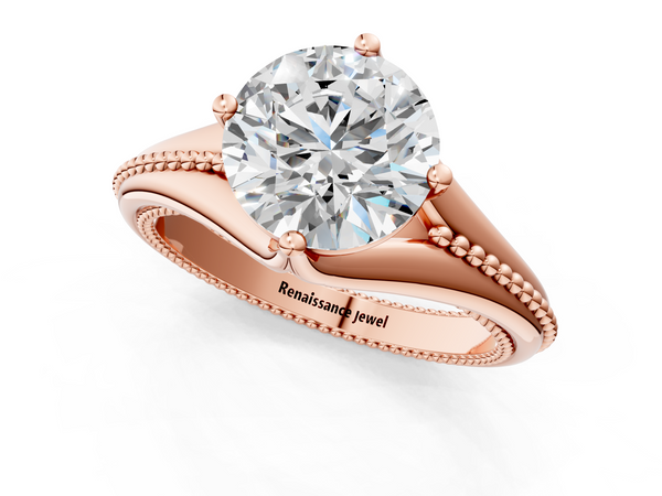 Rose gold Round Solitaire Beaded Band Six-Prong Setting