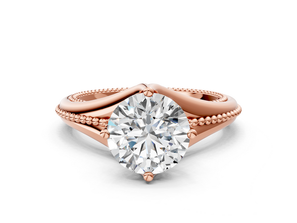 Rose gold Round Solitaire Beaded Band Six-Prong Setting