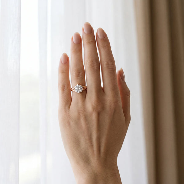Rose gold Round Solitaire Beaded Band Six-Prong Setting