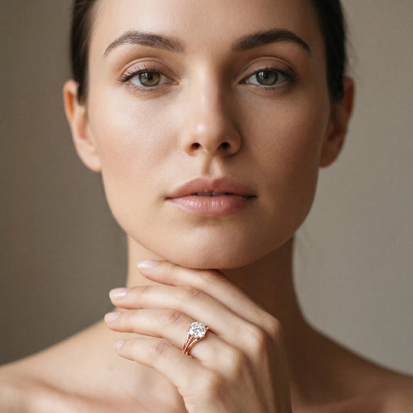 Rose gold Round Solitaire Beaded Band Six-Prong Setting