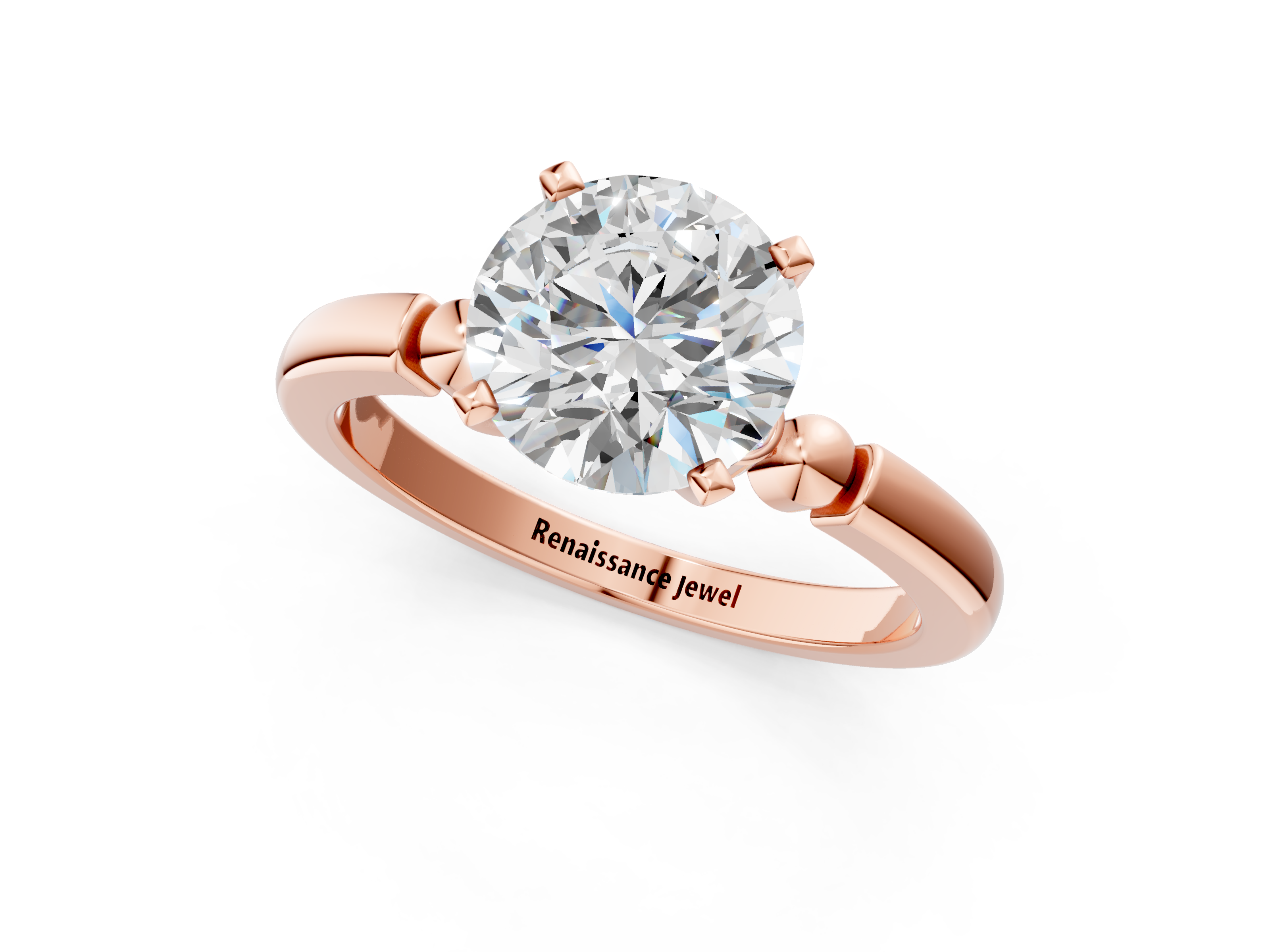 Rose gold Round Solitaire Beaded Band with Four-Prong Setting_37