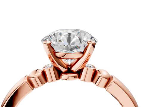 Rose gold Round Solitaire Beaded Band with Four-Prong Setting_40