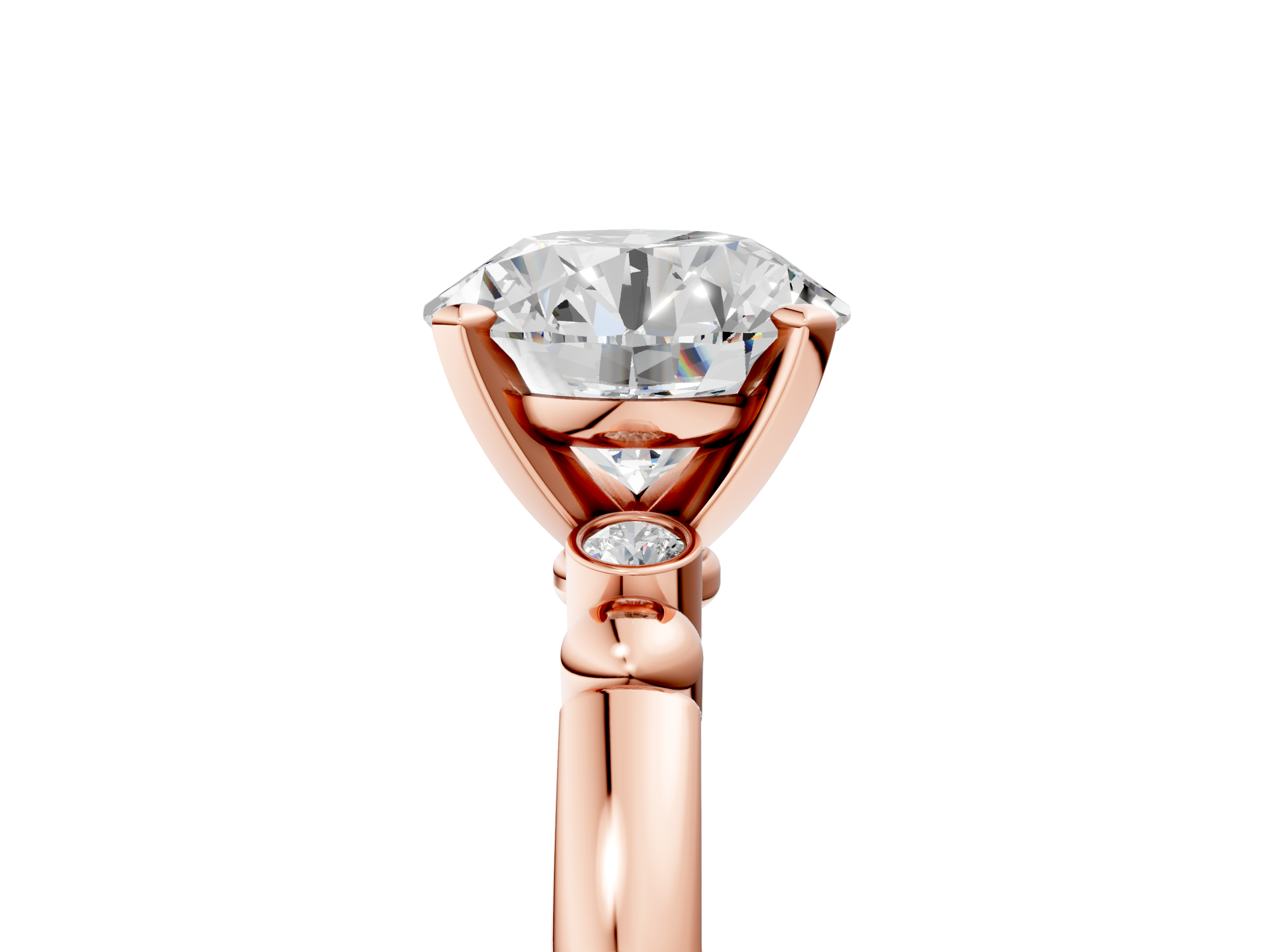 Rose gold Round Solitaire Beaded Band with Four-Prong Setting_41