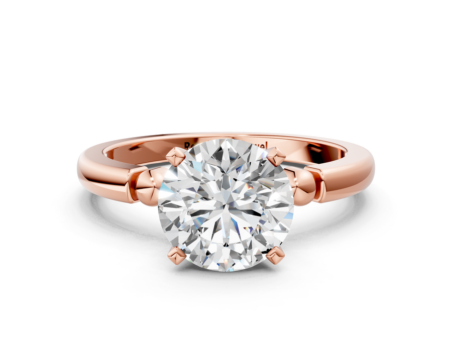 Rose gold Round Solitaire Beaded Band with Four-Prong Setting
