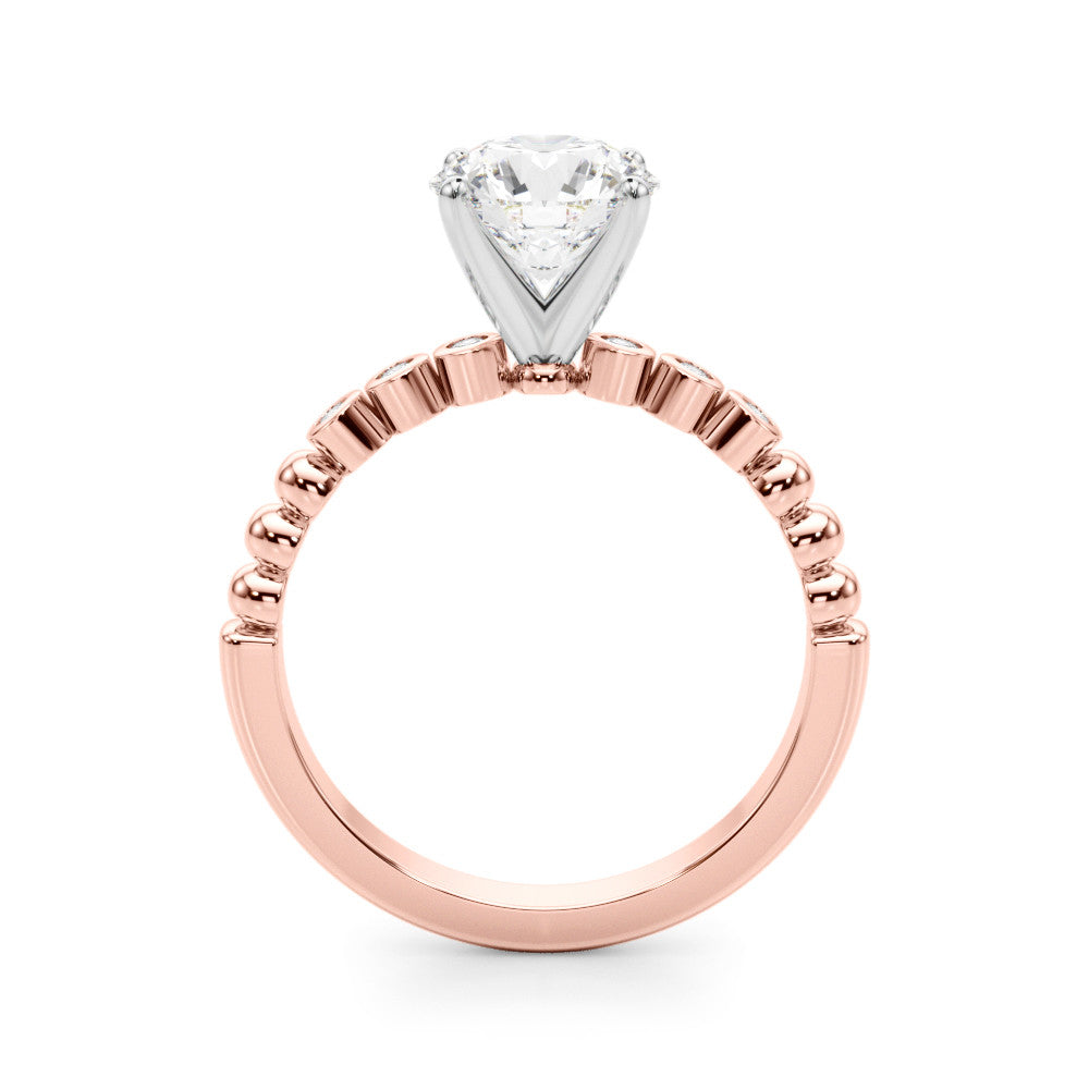Rose gold Round Solitaire Bezel Accent Diamond Engagement Ring with Beaded Band and Four-Prong Setting 2