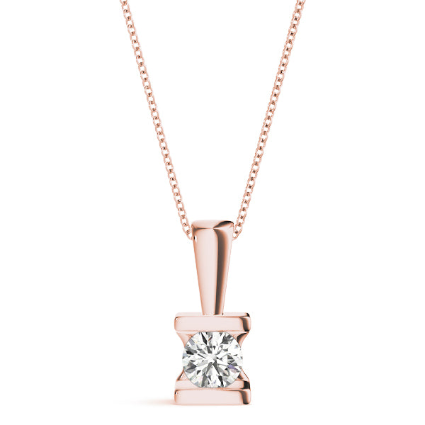 Rose gold Round Solitaire Bezel-Set Diamond Pendant