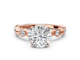 Rose gold Round Solitaire Bezel-Set Diamond Ring with Beaded Band and Four-Prong Setting_55