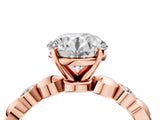 Rose gold Round Solitaire Bezel-Set Diamond Ring with Beaded Band and Four-Prong Setting_59