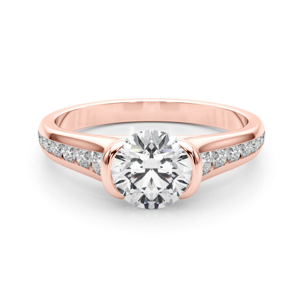 Rose gold Round Solitaire Bezel-Set Diamond Ring with Channel-Set Band 1