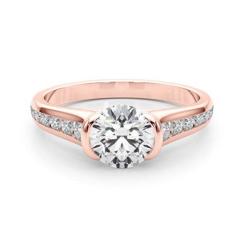 Rose gold Round Solitaire Bezel-Set Diamond Ring with Channel-Set Band 1