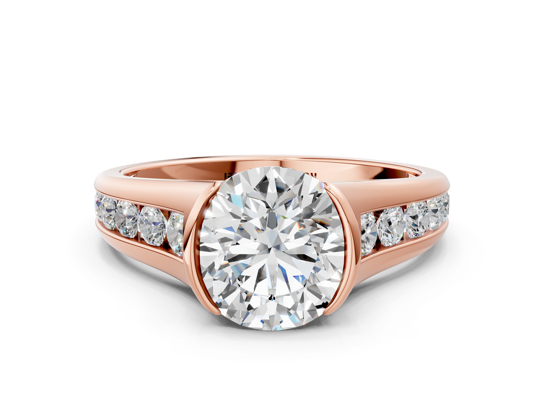 Rose gold Round Solitaire Bezel-Set Diamond Ring with Channel-Set Band_41