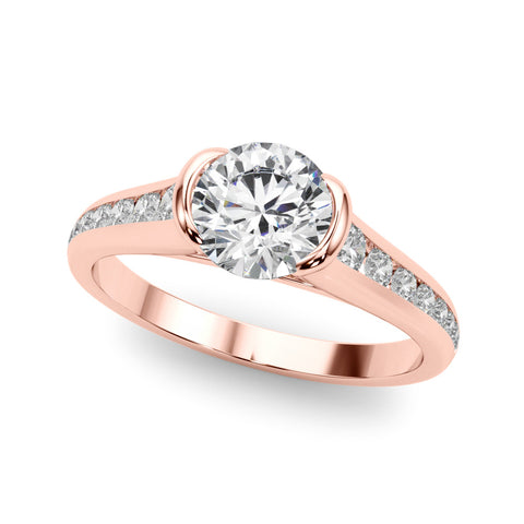 Rose gold Round Solitaire Bezel-Set Diamond Ring with Channel-Set Band