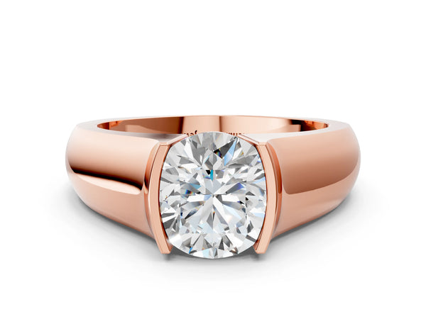 Rose gold Round Solitaire Bezel Set Diamond Ring with Wide Band