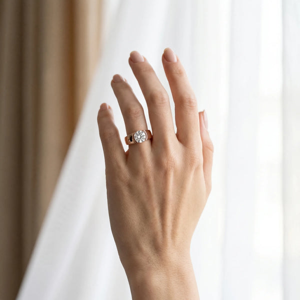 Rose gold Round Solitaire Bezel Set Diamond Ring with Wide Band