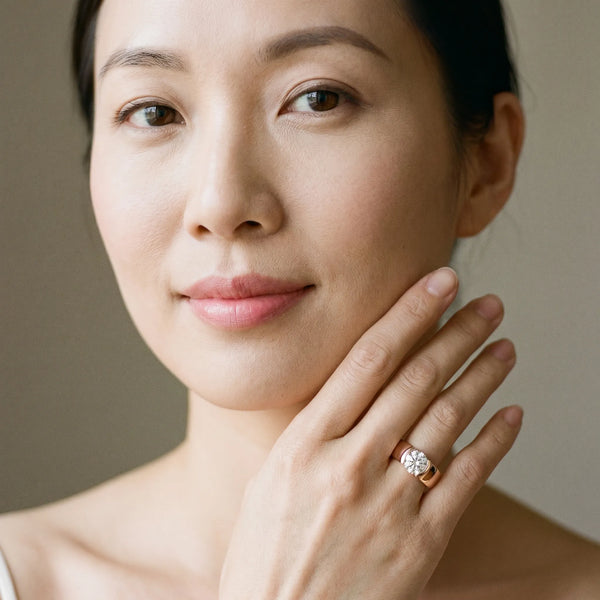 Rose gold Round Solitaire Bezel Set Diamond Ring with Wide Band