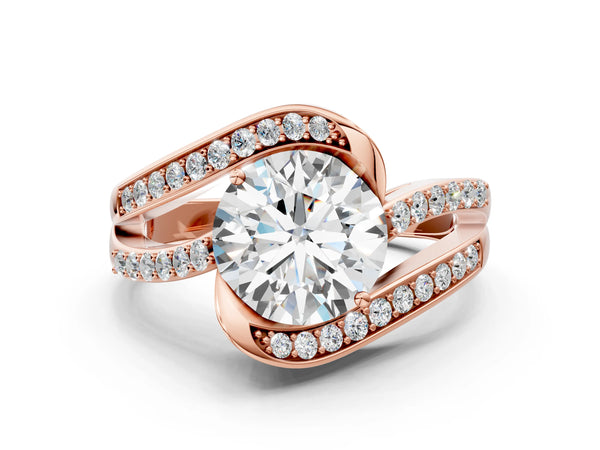 Rose gold Round Solitaire Bypass Diamond Engagement Ring with Channel-Set Band and Four-Prong Setting