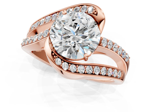 Rose gold Round Solitaire Bypass Diamond Engagement Ring with Channel-Set Band and Four-Prong Setting