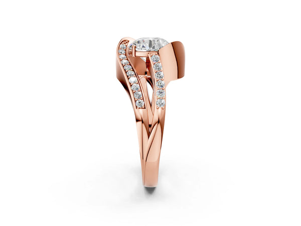Rose gold Round Solitaire Bypass Diamond Engagement Ring with Channel-Set Band and Four-Prong Setting