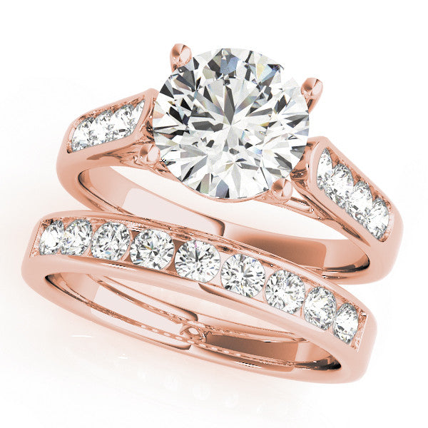 Rose gold Round Solitaire Cathedral Diamond Engagement Ring with Channel-Set Band and Four-Prong Setting 1