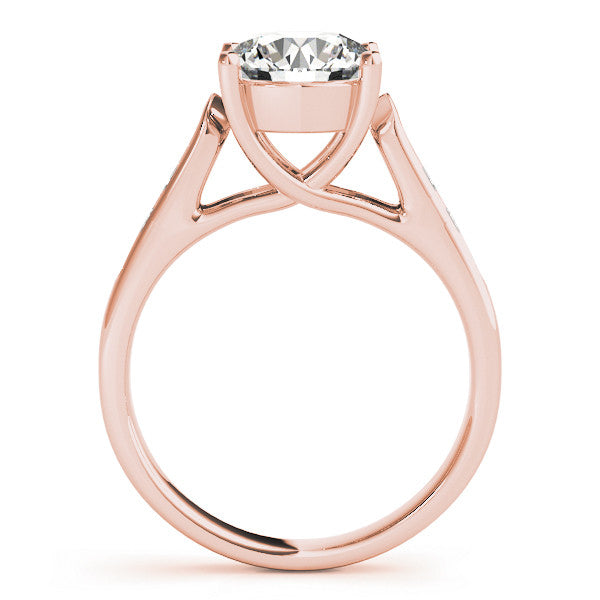 Rose gold Fancy Green Oval Cut Solitaire Cathedral Diamond Engagement Ring with Channel-Set Band and Four-Prong Setting