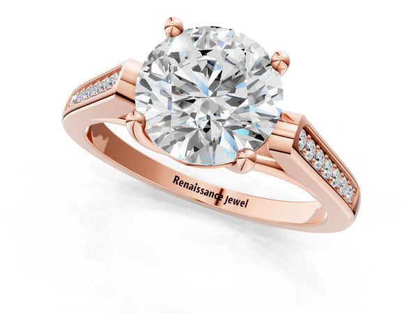 Rose Gold Round Cathedral Solitaire Engagement Ring Setting with Channel Set Band