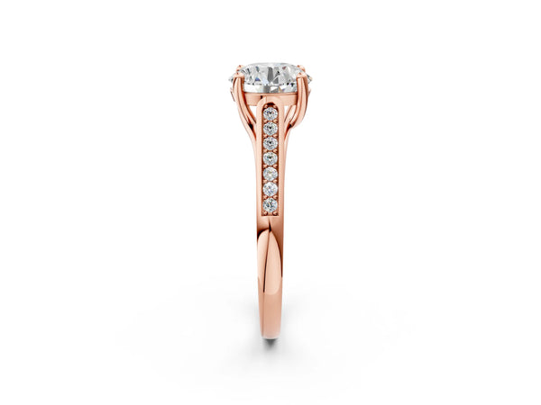 Rose Gold Round Cathedral Solitaire Engagement Ring Setting with Channel Set Band