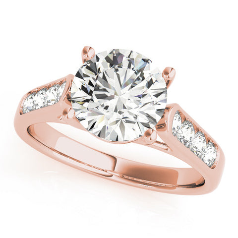 Rose gold Round Solitaire Cathedral Diamond Engagement Ring with Channel-Set Band and Four-Prong Setting