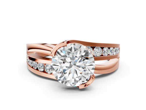 Rose gold Round Solitaire Channel-Set Split Shank Ring with Tension Prong Setting