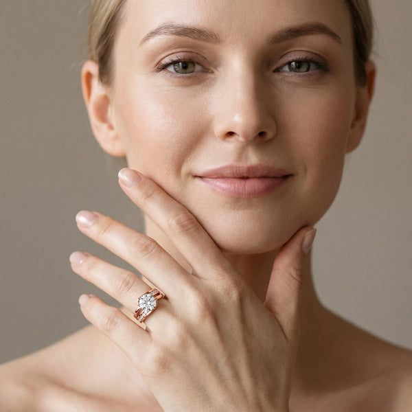 Rose gold Round Solitaire Channel-Set Split Shank Ring with Tension Prong Setting