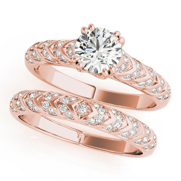 Rose gold Round Solitaire Chevron Pave Diamond Engagement Ring with Six-Prong Setting 1