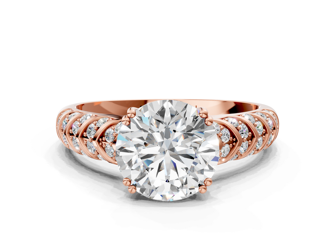 Rose gold Round Solitaire Chevron Pave Diamond Engagement Ring with Six-Prong Setting_24