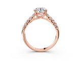 Rose gold Round Solitaire Chevron Pave Diamond Engagement Ring with Six-Prong Setting_27