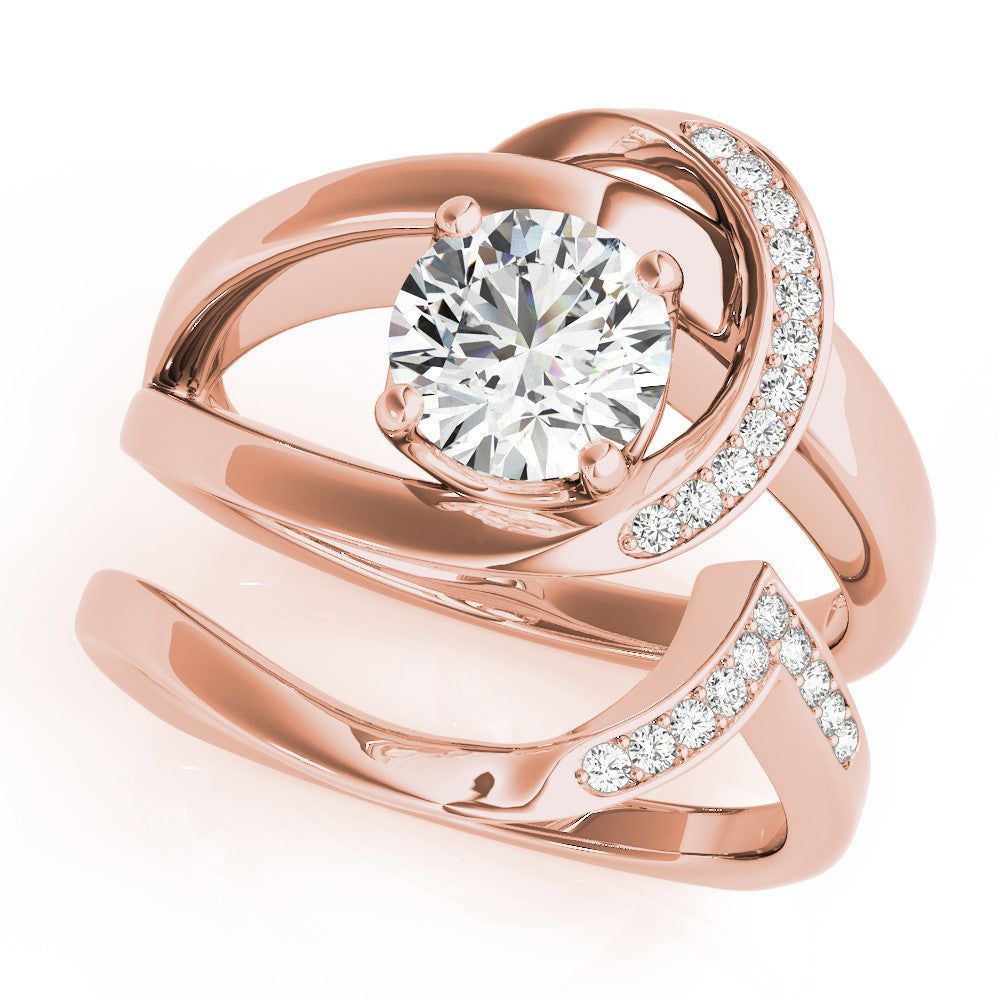 Rose gold Round Solitaire Diamond Crossover Band with Four-Prong Setting 1
