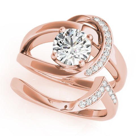 Rose gold Round Solitaire Diamond Crossover Band with Four-Prong Setting 1
