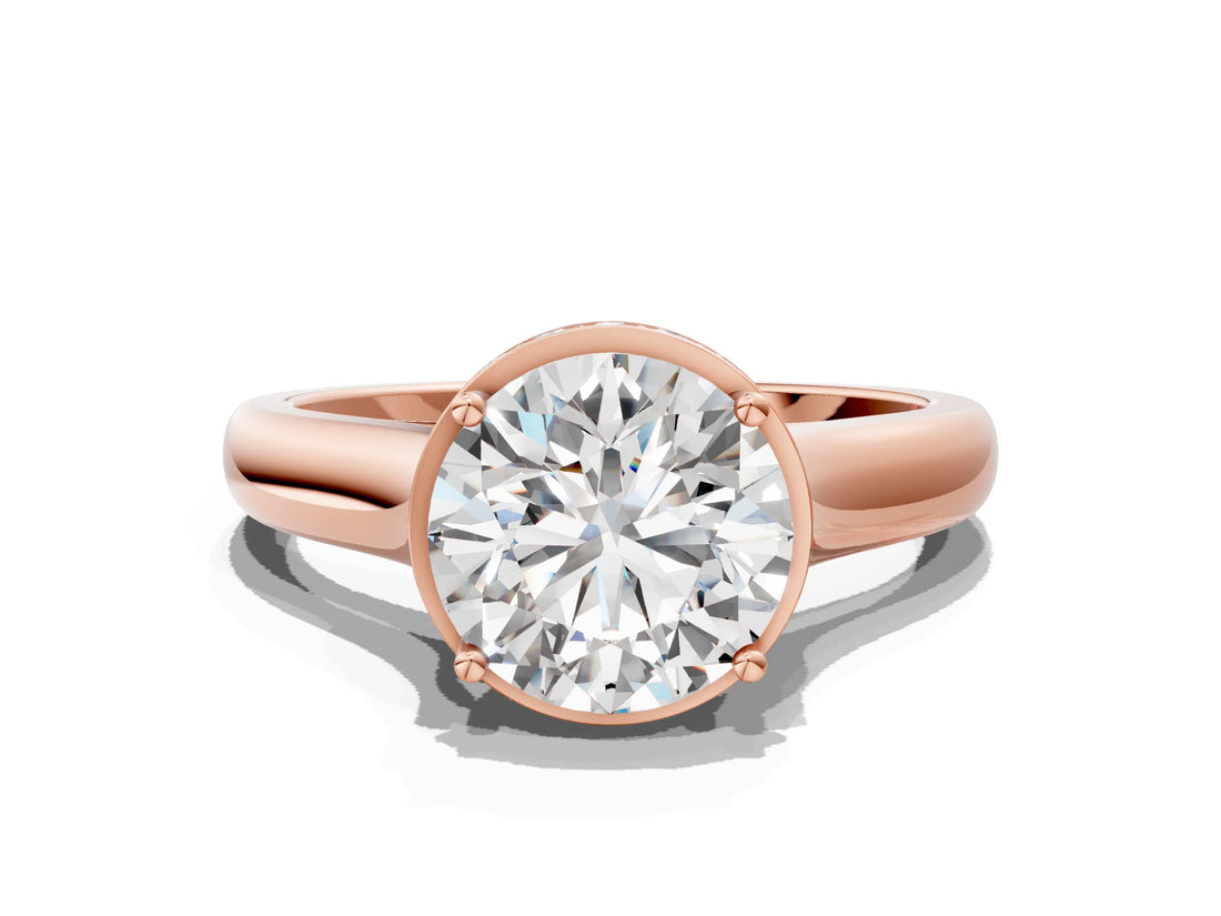 Rose gold Round Solitaire Diamond Engagement Ring with Four-Prong Setting and Tapered Band_6