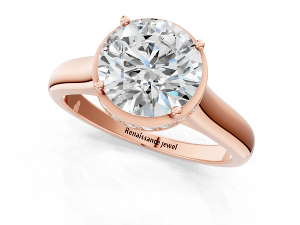 Rose Gold Round Hidden Halo Solitaire Engagement Ring Setting with Tapered Band