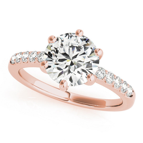 Rose gold Round Solitaire Diamond Engagement Ring with Pavé Band and Six-Prong Setting 2
