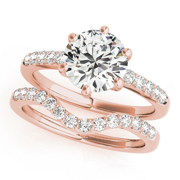 Rose gold Round Solitaire Diamond Engagement Ring with Pavé Band and Six-Prong Setting