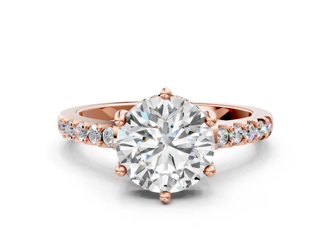 Rose gold Round Solitaire Diamond Engagement Ring with Pavé Band and Six-Prong Setting_15
