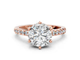 Rose gold Round Solitaire Diamond Engagement Ring with Pavé Band and Six-Prong Setting_15