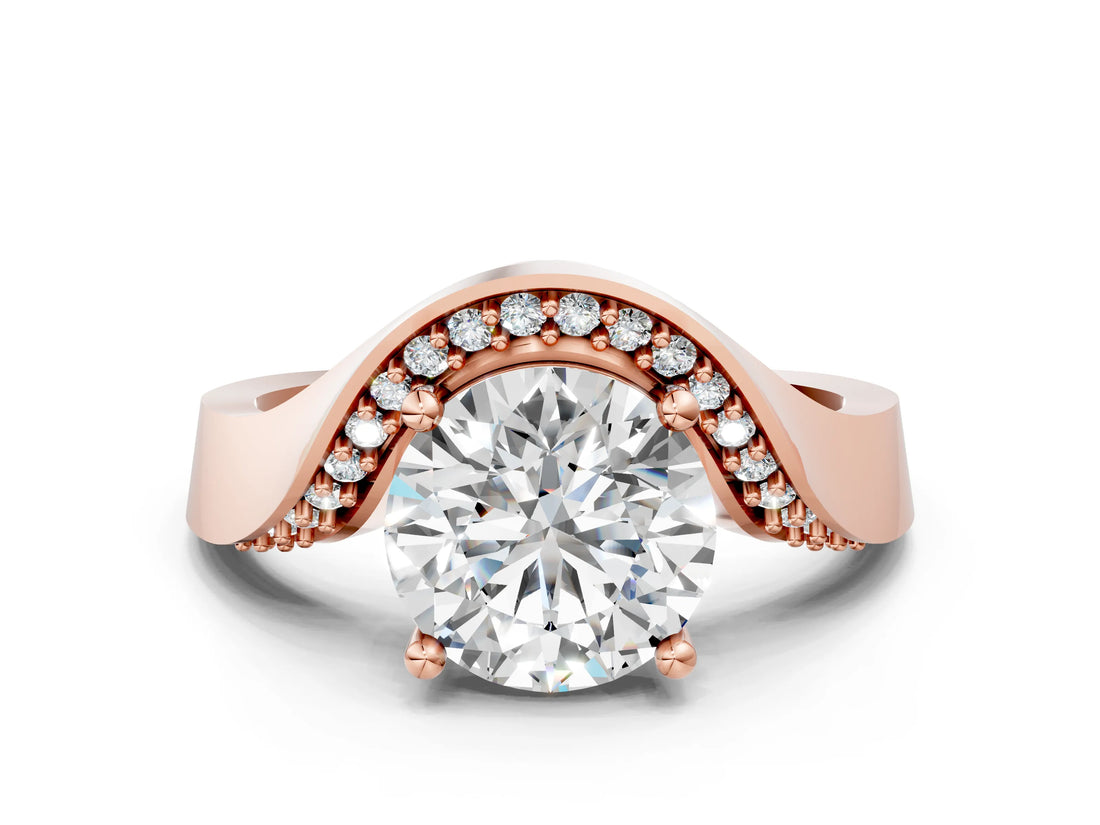 Rose gold Round Solitaire Diamond Engagement Ring with Pave Band and Four-Prong Setting 1