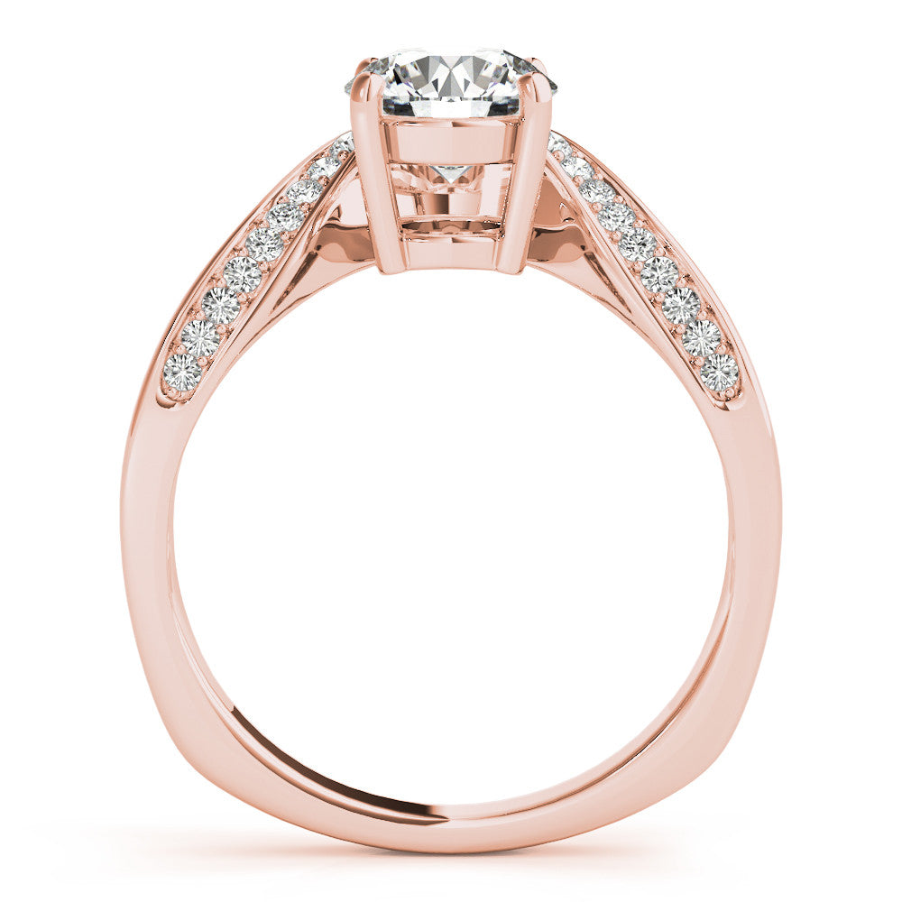 Rose gold Round Solitaire Diamond Engagement Ring with Pave Band and Four-Prong Setting 2