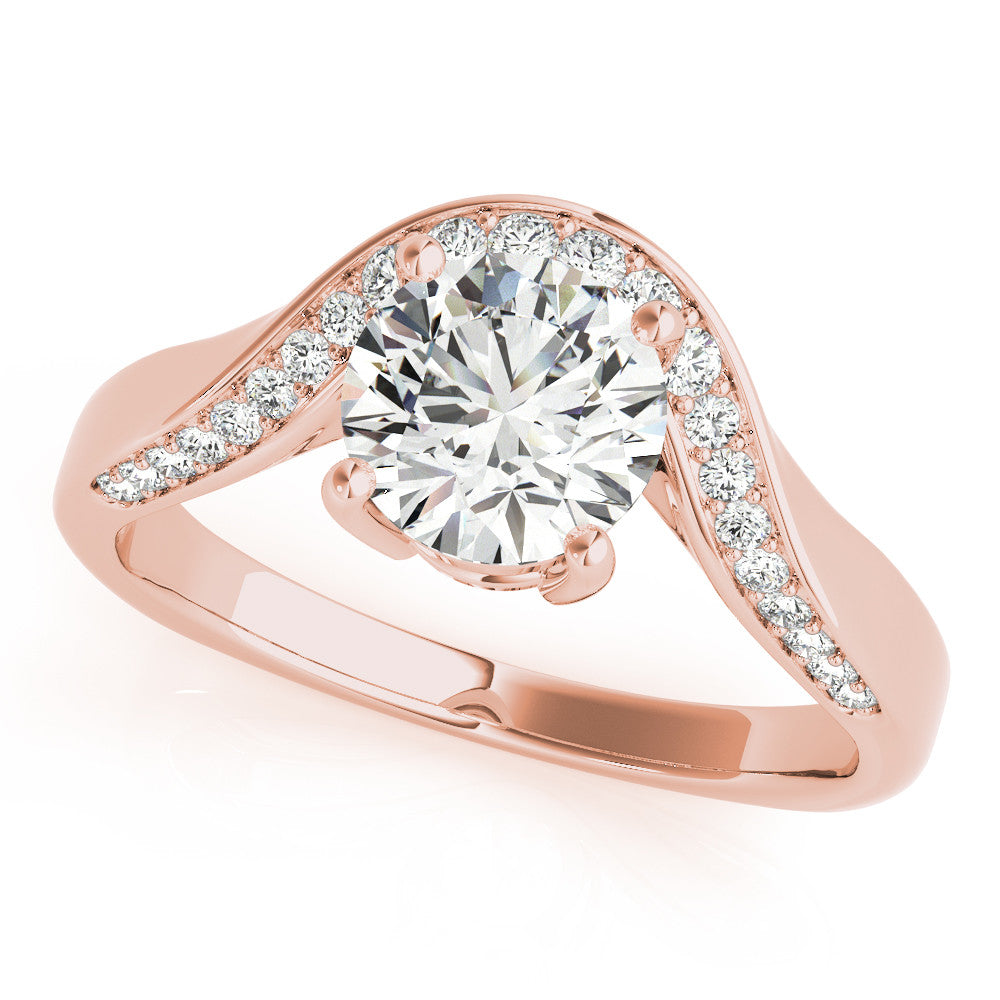Rose gold Round Solitaire Diamond Engagement Ring with Pave Band and Four-Prong Setting
