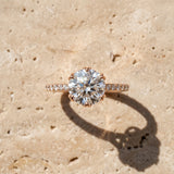 Rose gold Round Solitaire Diamond Engagement Ring with Pave Band and Six-Prong Setting_15