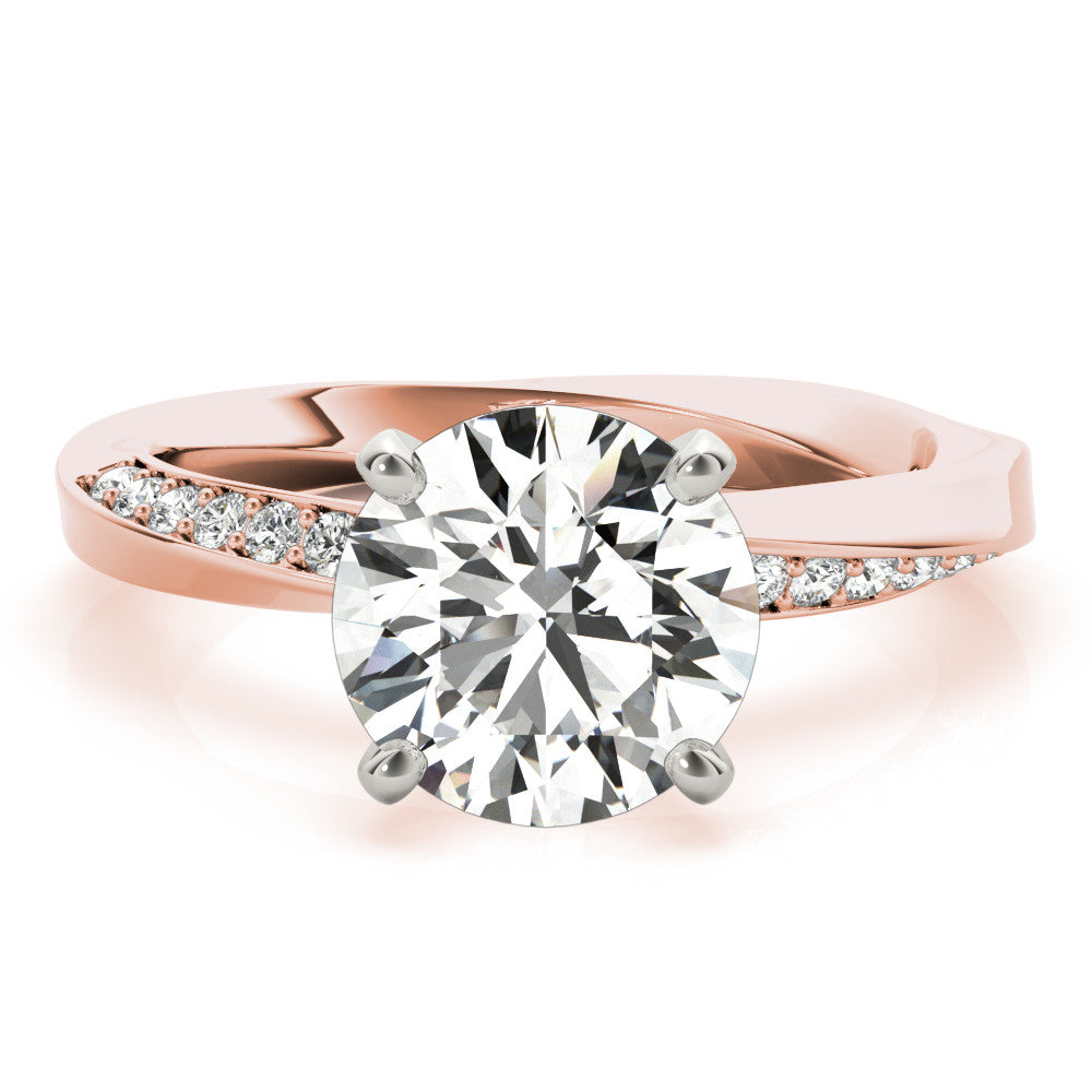 Rose gold Round Solitaire Diamond Engagement Ring with Side Stone Accents and Four-Prong Setting 1