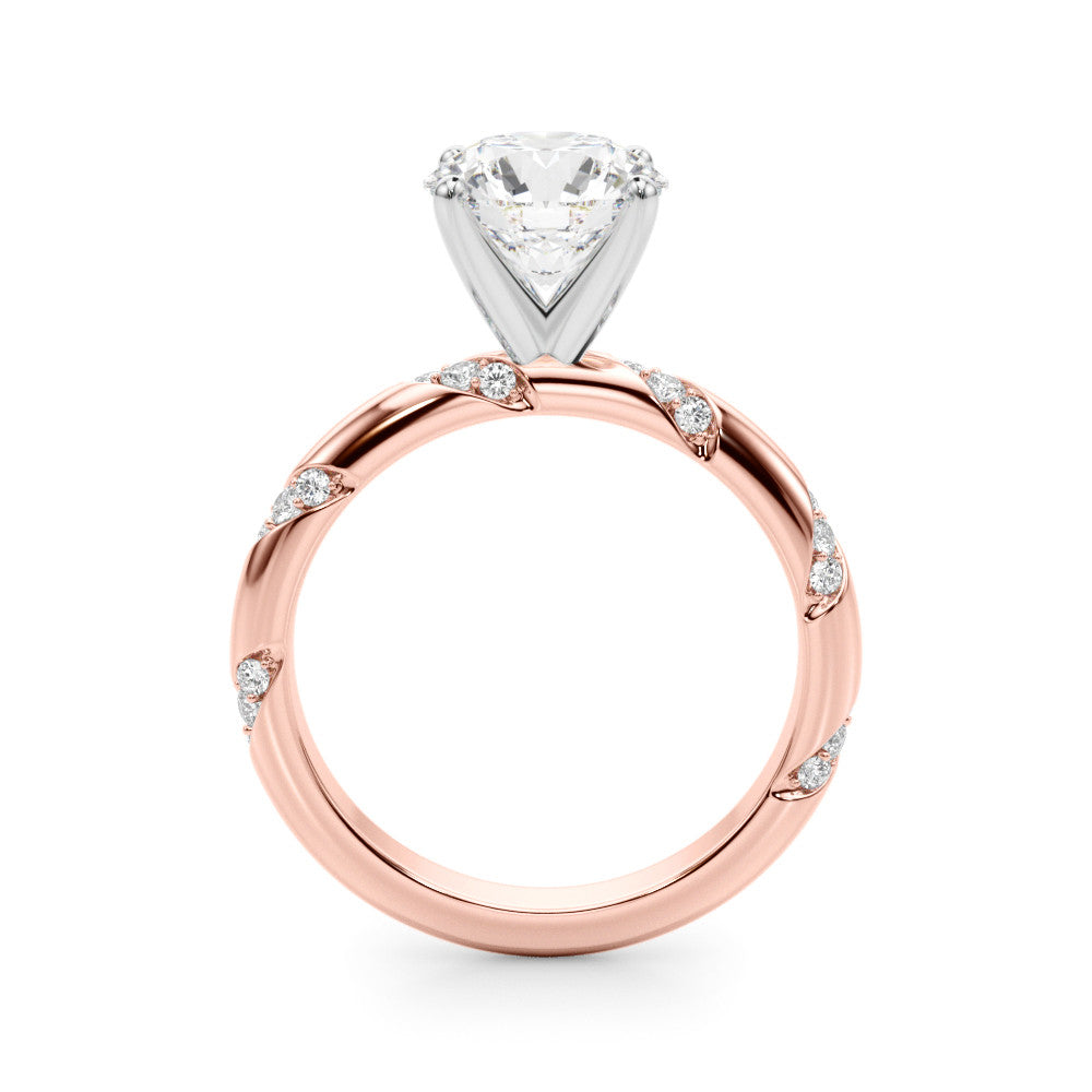 Rose gold Round Solitaire Diamond Engagement Ring with Twisted Pave Band and Four-Prong Setting 2