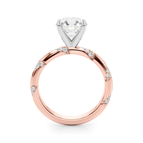 Rose gold Round Solitaire Diamond Engagement Ring with Twisted Pave Band and Four-Prong Setting 2