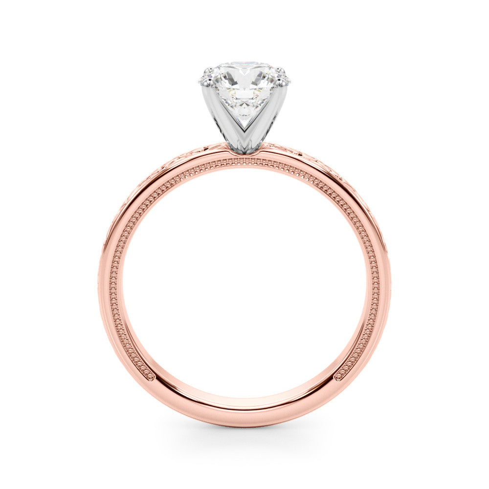 Rose gold Round Solitaire Diamond Engagement Ring with XO Engraved Band and Four-Prong Setting 2
