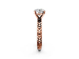 Rose gold Round Solitaire Diamond Engagement Ring with XO Engraved Band and Four-Prong Setting 2