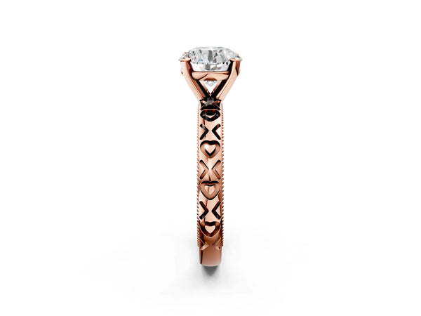 Rose Gold Round Solitaire Engagement Ring Setting with XO Engraved Band and Milgrain Edges